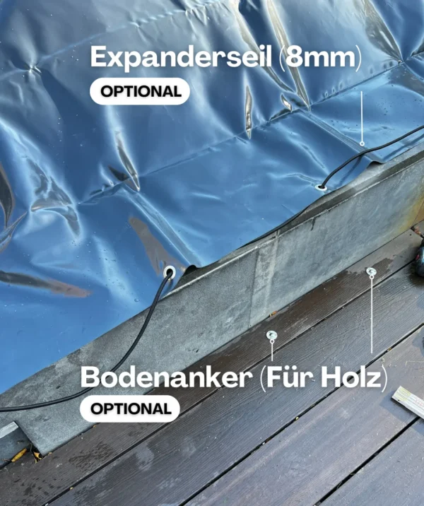 Bodenanker und Expanderseil für aufblasbare Poolabdeckung