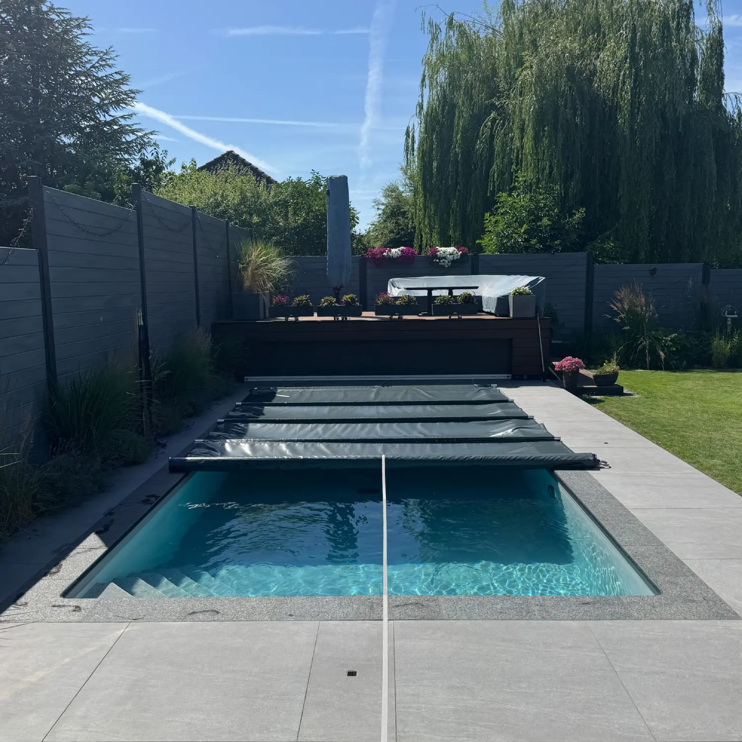 Pool Stangenabdeckung rechteckig mit Zuggurt