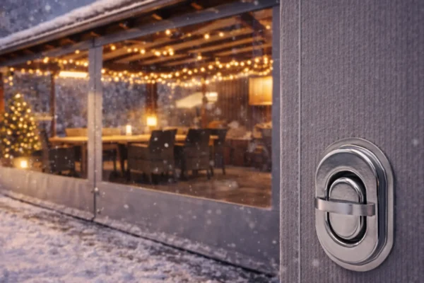 Terrassenplane mit Fenster Nahansicht der Ösen