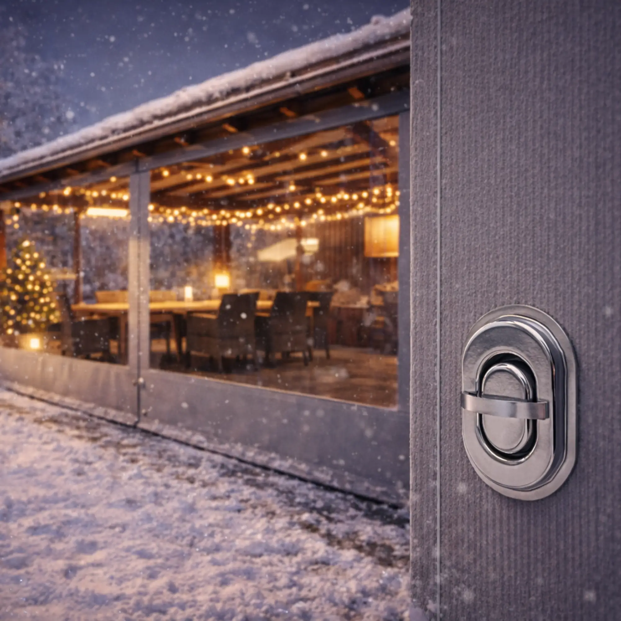 Terrassenplane mit Fenster Nahansicht der Ösen